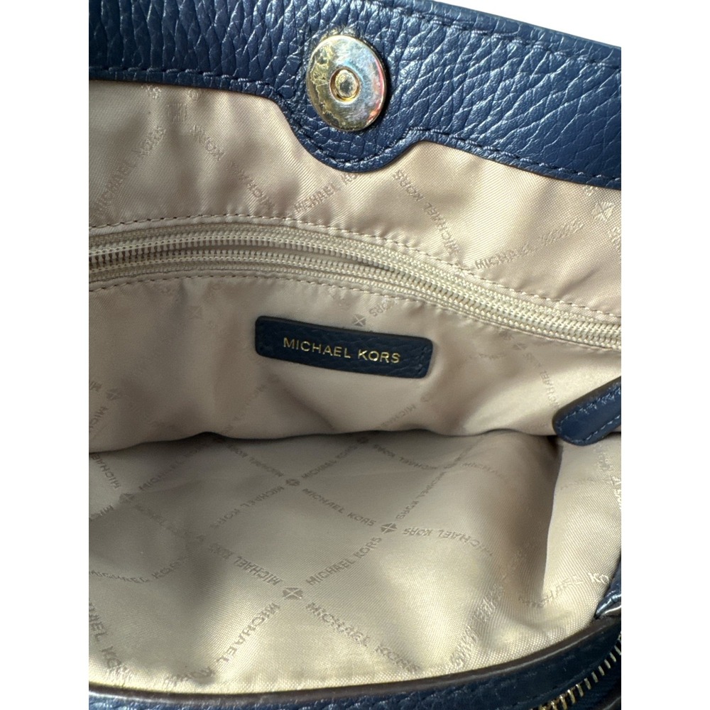 Michael Kors Jet Set Large Pebbled Leather Chain Shoulder Tote Bag Navy Blue - Picture 5 of 6
